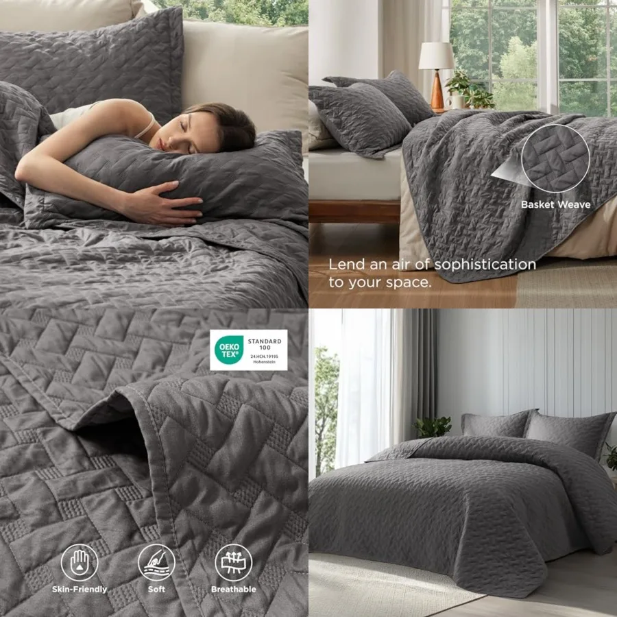 Quilts Queen Size - Grey Bedspreads Queen Size with Basket Weave Pattern, Soft Quilt Bedding Set, Lightweight Comforter Set Coverlet for All Seasons with 2 Pillow Shams (90" x 96")
Quilts Queen Size - Grey Bedspreads Queen Size with Basket Weave Pattern, Soft Quilt Bedding Set, Lightweight Comforter Set Coverlet for All Seasons with 2 Pillow Shams (90" x 96")