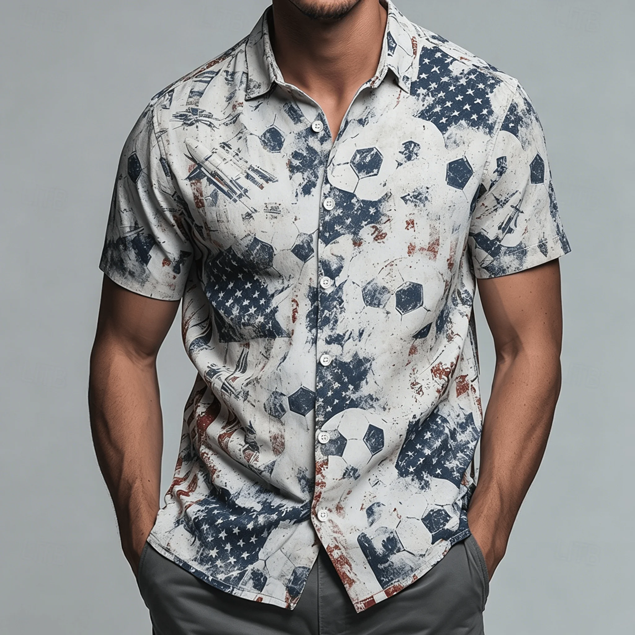 Men's USA Flag Soccer Print Short Sleeve Shirt, Vintage Sports Button Up Shirt for Spring & Summer
Men's USA Flag Soccer Print Short Sleeve Shirt, Vintage Sports Button Up Shirt for Spring & Summer