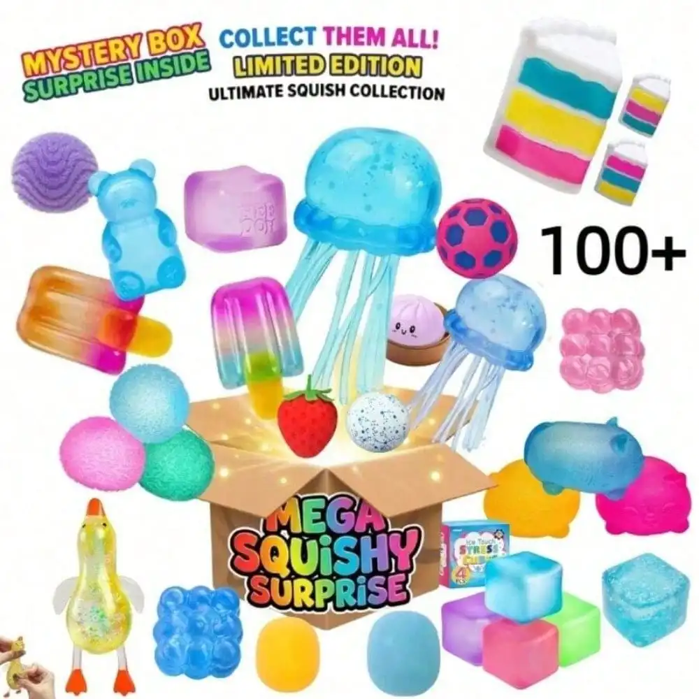 Assorted Styles Surprise Squishy Mystery Box, Random Soft Decompression Squeeze Toys Including Glitter Cube, Jellyfish, Smiling Bun & Round Stress Balls, Pocket Relax Toy For School & Office
Assorted Styles Surprise Squishy Mystery Box, Random Soft Decompression Squeeze Toys Including Glitter Cube, Jellyfish, Smiling Bun & Round Stress Balls, Pocket Relax Toy For School & Office