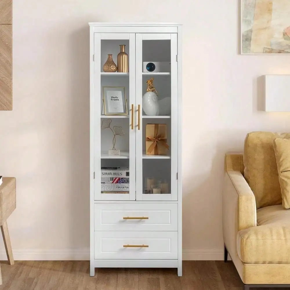 Glass Door Display Cabinet Floor Standing w/ 2 Drawer Storage Cabinet Bookshelf
Glass Door Display Cabinet Floor Standing w/ 2 Drawer Storage Cabinet Bookshelf
