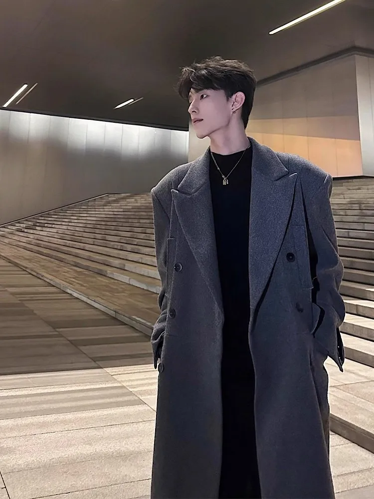 Grey Double-Row Button Mid-Length Woolen Men's Coat Casual British Style Loose Autumn Winter Windbreaker Outerwear
Grey Double-Row Button Mid-Length Woolen Men's Coat Casual British Style Loose Autumn Winter Windbreaker Outerwear
