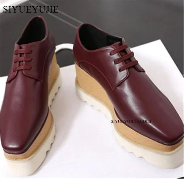 Lady platform shoes, genuine leather wedge square toe women shoes, woman Loafer Stars Women Lace-up shoes for spring autumn
Lady platform shoes, genuine leather wedge square toe women shoes, woman Loafer Stars Women Lace-up shoes for spring autumn