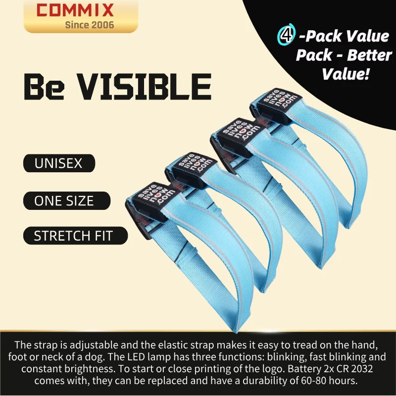4-Pack LED Safety Light Band, Reflective Night Running Gear for People and Pets
4-Pack LED Safety Light Band, Reflective Night Running Gear for People and Pets