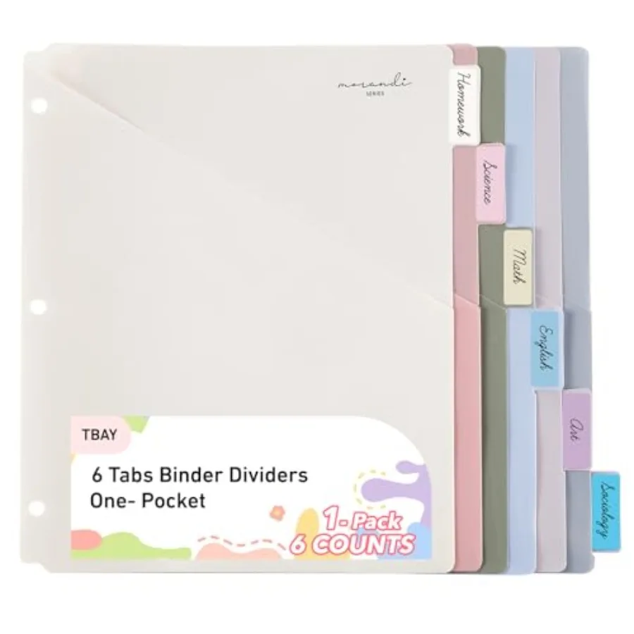 6-Tab Dividers for 3 Ring Binder, Binder Dividers Index with One Pockets, Letter Size 8.5 x 11'', 1
6-Tab Dividers for 3 Ring Binder, Binder Dividers Index with One Pockets, Letter Size 8.5 x 11'', 1