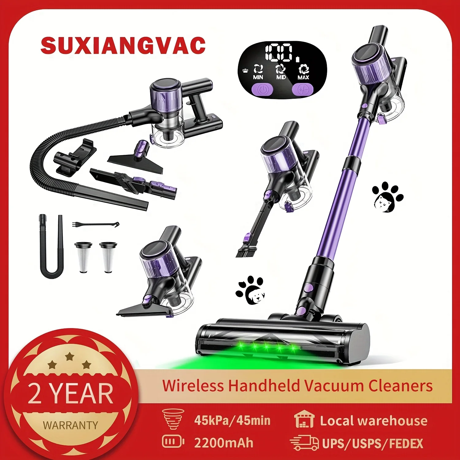 10-in-1 Cordless Stick Vacuum Cleaner — Lightweight Design with Anti-Tangle Brush & Visual Green Light Indicator | 45-Minute Runtime | Ideal for Hardwood Floors, Carpets, and Pet Hair Cleanup
10-in-1 Cordless Stick Vacuum Cleaner — Lightweight Design with Anti-Tangle Brush & Visual Green Light Indicator | 45-Minute Runtime | Ideal for Hardwood Floors, Carpets, and Pet Hair Cleanup