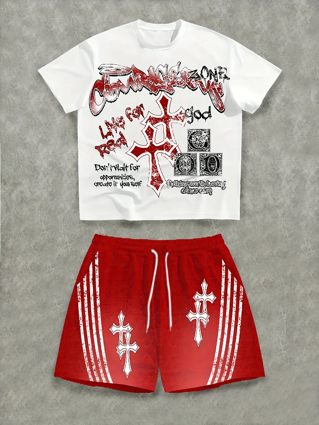 New Summer Best-Seller Hip-Hop T-Shirt Set—Men's Cross-Print Round-Neck Breathable T-Shirt and Comfortable Shorts Two-Piece Set
New Summer Best-Seller Hip-Hop T-Shirt Set—Men's Cross-Print Round-Neck Breathable T-Shirt and Comfortable Shorts Two-Piece Set