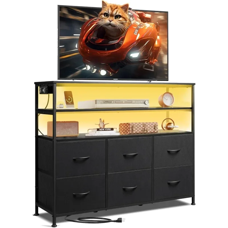 Black Dresser for Bedroom, 6 Drawer Dressers with LED Lights and Charging Station, Fabric Chest of Drawers
Black Dresser for Bedroom, 6 Drawer Dressers with LED Lights and Charging Station, Fabric Chest of Drawers