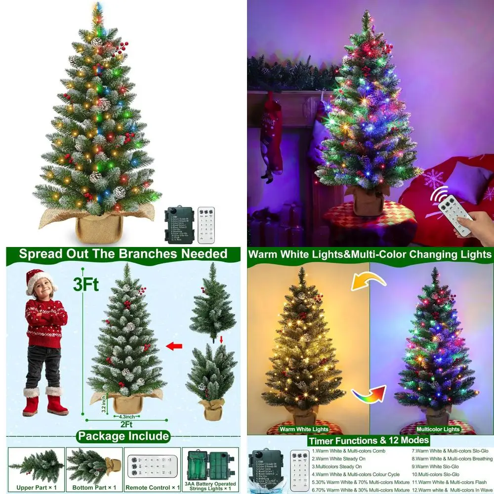 3-футовая мини-рождественская елка на батарейках с 50 светодиодами, снежным дизайном, 110 ветками, 12 шишками и 84 красными ягодами по B
3-футовая мини-рождественская елка на батарейках с 50 светодиодами, снежным дизайном, 110 ветками, 12 шишками и 84 красными ягодами по B