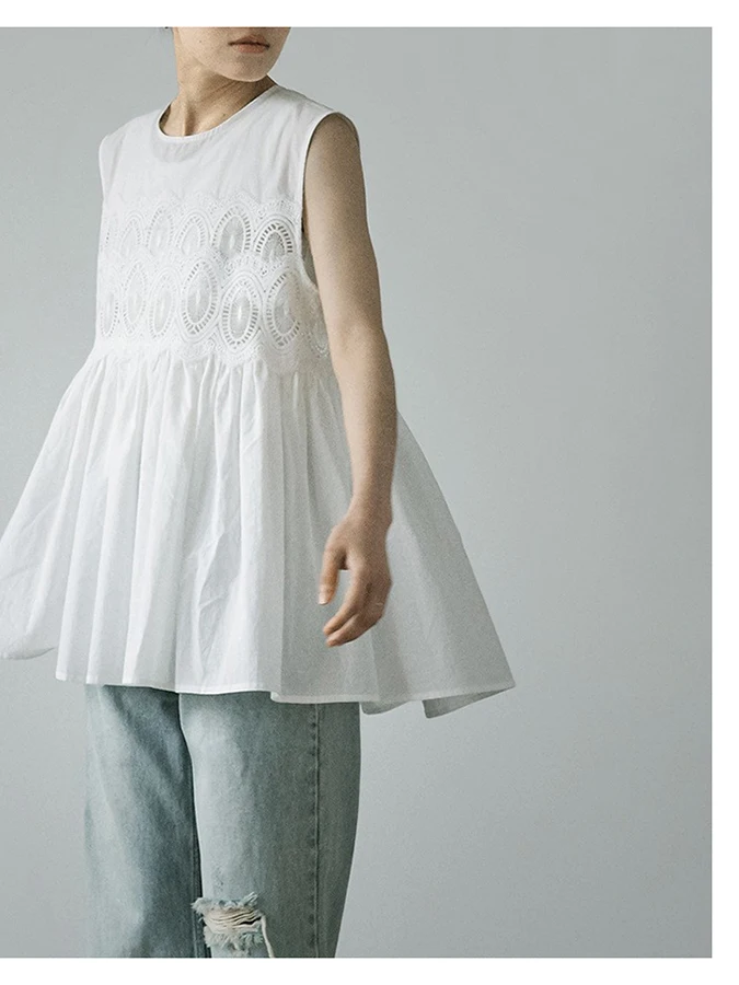 French Style Embroidered Lace Waist-Cinching Sleeveless Shirt Women's Summer Fashion Gentlewoman's Ruffle Trim Vest Top White
French Style Embroidered Lace Waist-Cinching Sleeveless Shirt Women's Summer Fashion Gentlewoman's Ruffle Trim Vest Top White