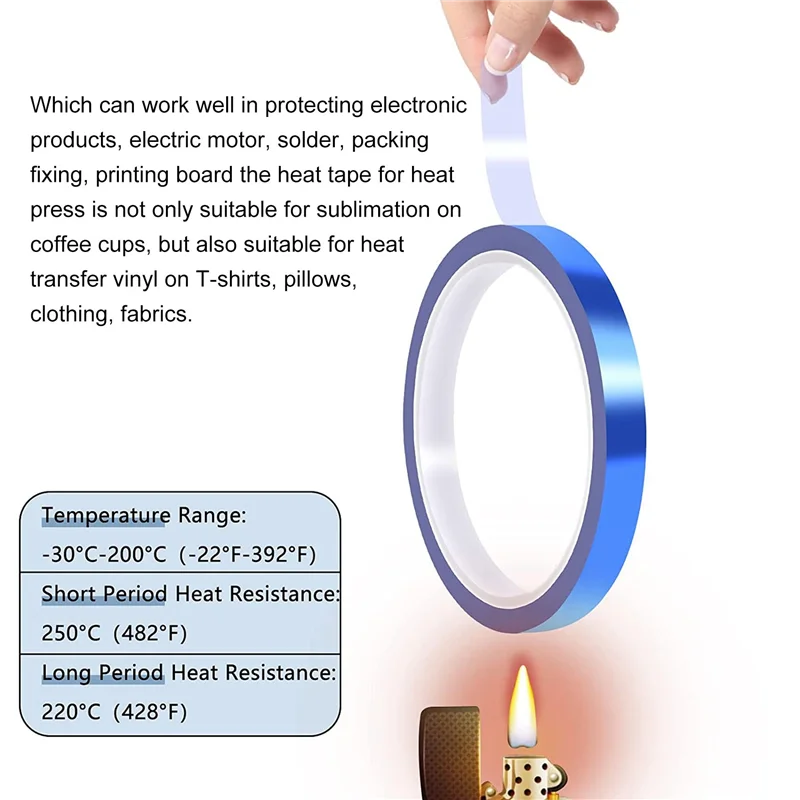 AEE6-10 Rolls Heat Tapes Sublimation Blanks Thermal Tape No Residue Tape Up To 260Celsius For Heat Sublimation Press
AEE6-10 Rolls Heat Tapes Sublimation Blanks Thermal Tape No Residue Tape Up To 260Celsius For Heat Sublimation Press