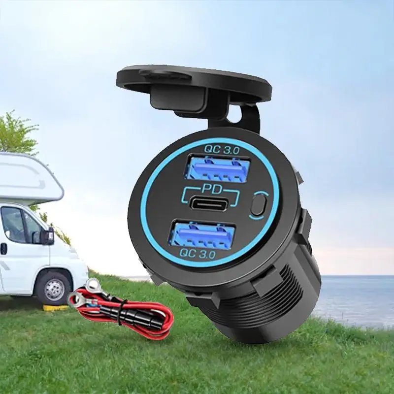 Quad-Port 12V USB Outlet With Button Switch 96W Dual QC3.0 & Dual PD3.0 USB-C Car Charger Socket For RV Motorcycle Marine Truck
Quad-Port 12V USB Outlet With Button Switch 96W Dual QC3.0 & Dual PD3.0 USB-C Car Charger Socket For RV Motorcycle Marine Truck