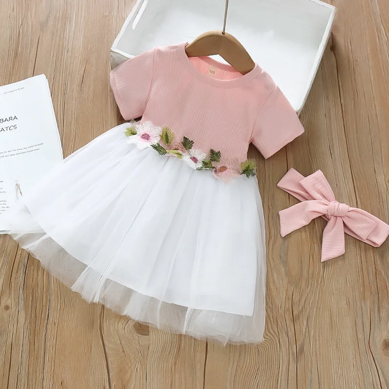 Summer Baby Girl Dress+Headband Flower Mesh Tutu Dress Casual Kid Girl Dress Short Sleeve Infant Outfit Children Clothing A1335
Summer Baby Girl Dress+Headband Flower Mesh Tutu Dress Casual Kid Girl Dress Short Sleeve Infant Outfit Children Clothing A1335