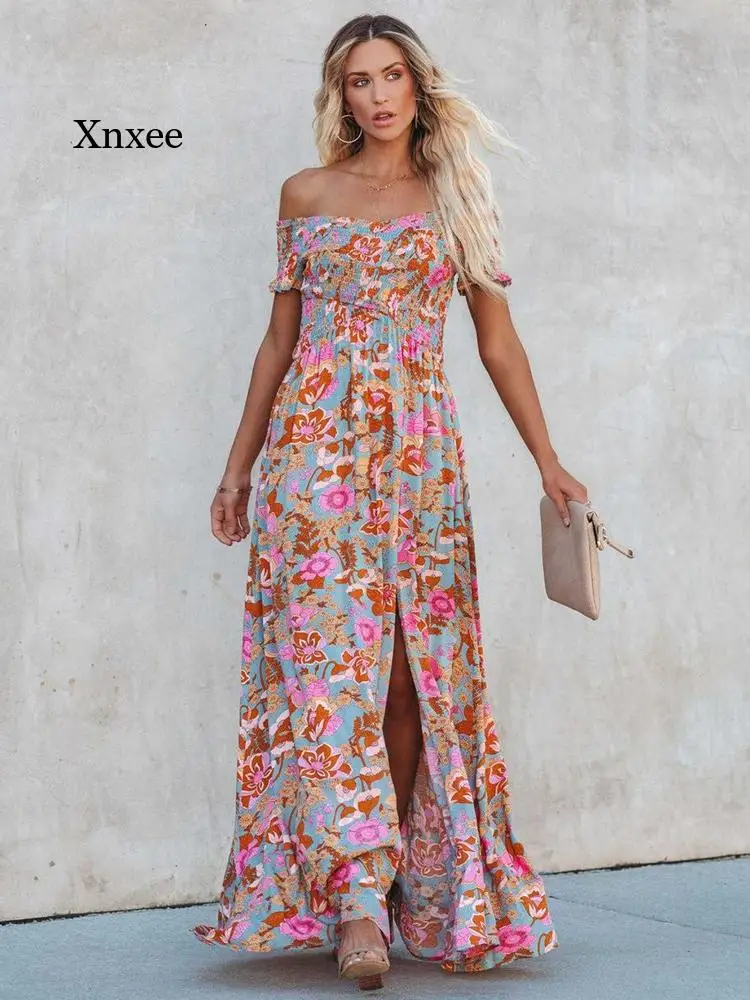 Sexy Off Shoulder Dress Women New Summer Fashion Long Maxi Dress Elegant Slit Floral Printed Sundress Ladies Dress 
Sexy Off Shoulder Dress Women New Summer Fashion Long Maxi Dress Elegant Slit Floral Printed Sundress Ladies Dress