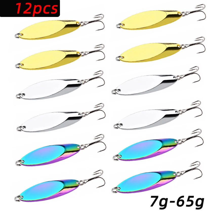 12pcs Metal Spinner Spoon Lures 10g 14g 21g-65g Trout Fishing Lure Hard Bait Sequins Paillette Artificial Baits Fishing Tackle
12pcs Metal Spinner Spoon Lures 10g 14g 21g-65g Trout Fishing Lure Hard Bait Sequins Paillette Artificial Baits Fishing Tackle