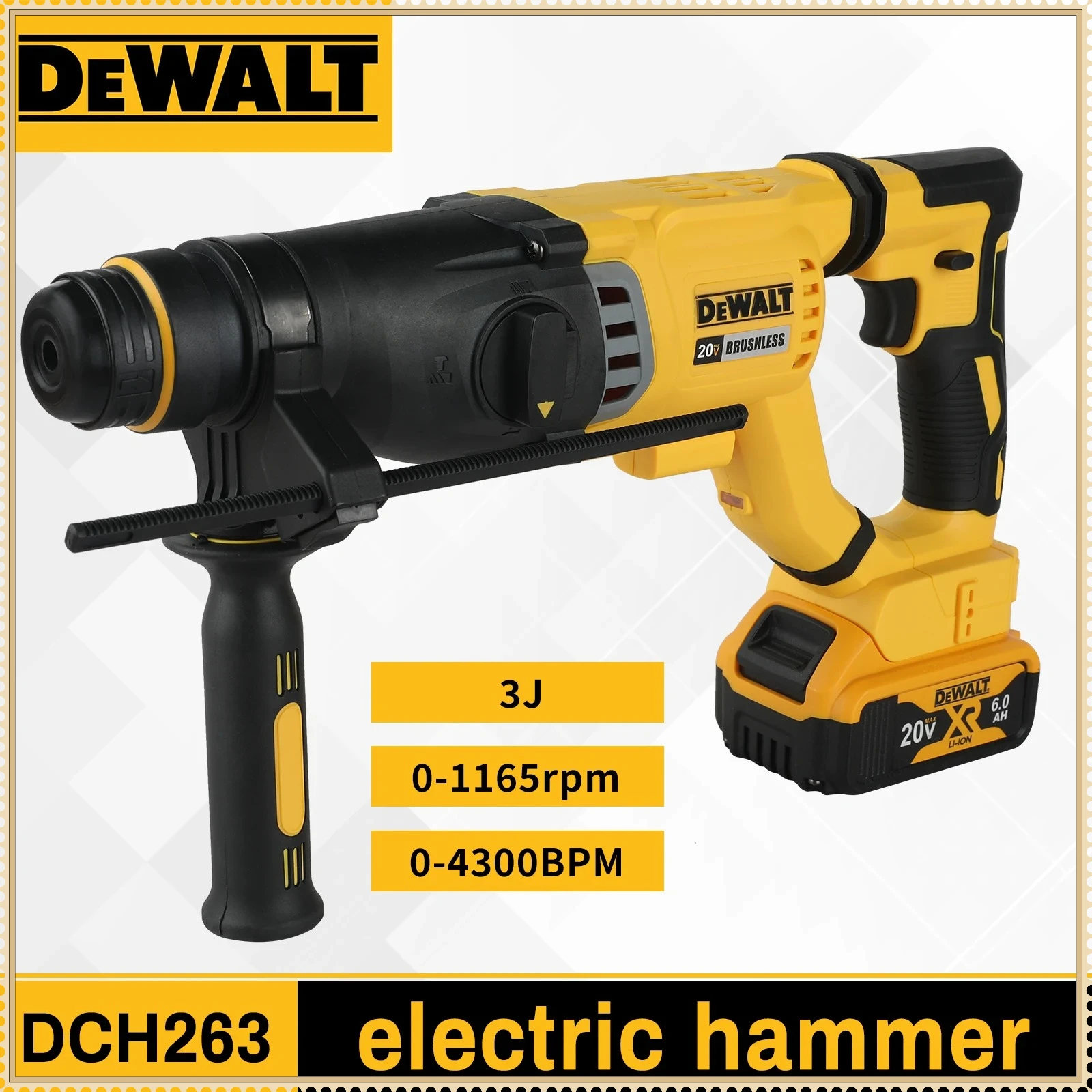 DEWALT Brushless Cordless SDS Rotary Hammer 3-Mode Concrete Wall Metal Wood Drill D-Handle Hot Sale Tool
DEWALT Brushless Cordless SDS Rotary Hammer 3-Mode Concrete Wall Metal Wood Drill D-Handle Hot Sale Tool