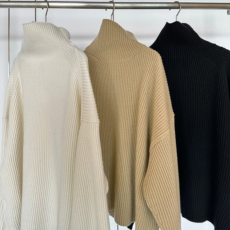 Wool Blended Sweater Women'S Drop Shoulder Ribbed Loose High Collar Knitted Top Niche Autumn And Winter New Style
Wool Blended Sweater Women'S Drop Shoulder Ribbed Loose High Collar Knitted Top Niche Autumn And Winter New Style