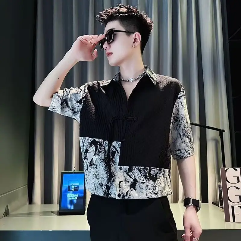 Ice Silk Male Shirts Half Sleeve Spliced Tie Dye With Collar Men's Shirt Casual Korean Style Cheap Brand Fashion Man Clothing
Ice Silk Male Shirts Half Sleeve Spliced Tie Dye With Collar Men's Shirt Casual Korean Style Cheap Brand Fashion Man Clothing