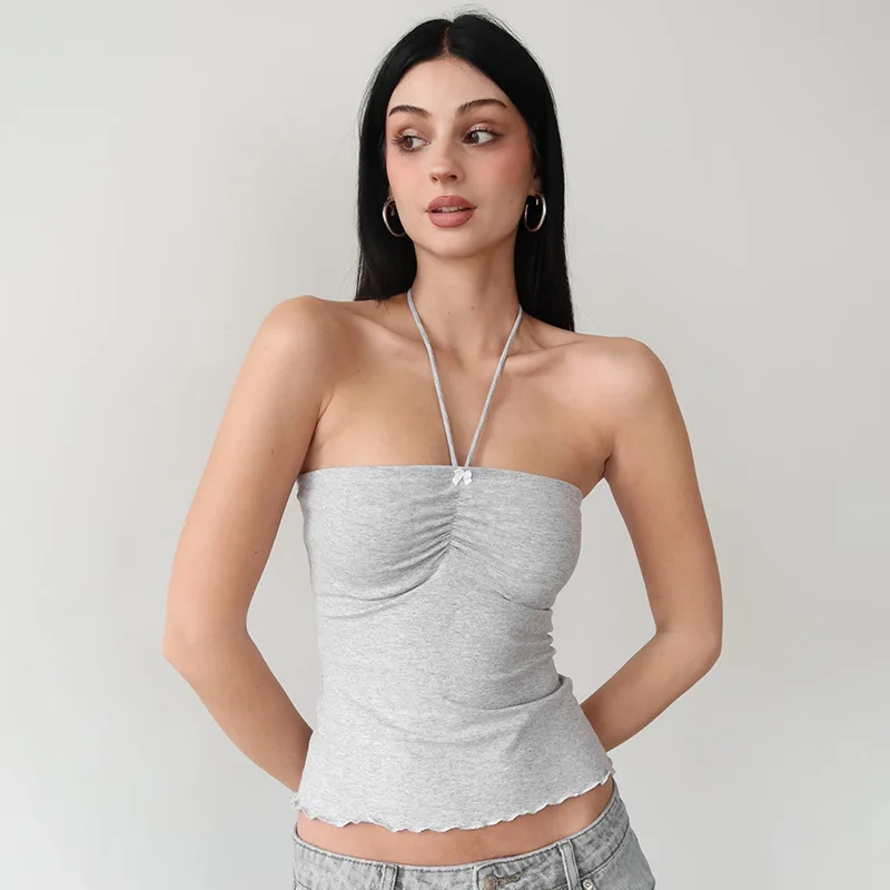 Sexy Brown Tube Cropped Tops Chic Women's Halter Black Lace-up Tight Crop Top T-shirt Summer Female Basic Clothing Tees Gray New
Sexy Brown Tube Cropped Tops Chic Women's Halter Black Lace-up Tight Crop Top T-shirt Summer Female Basic Clothing Tees Gray New