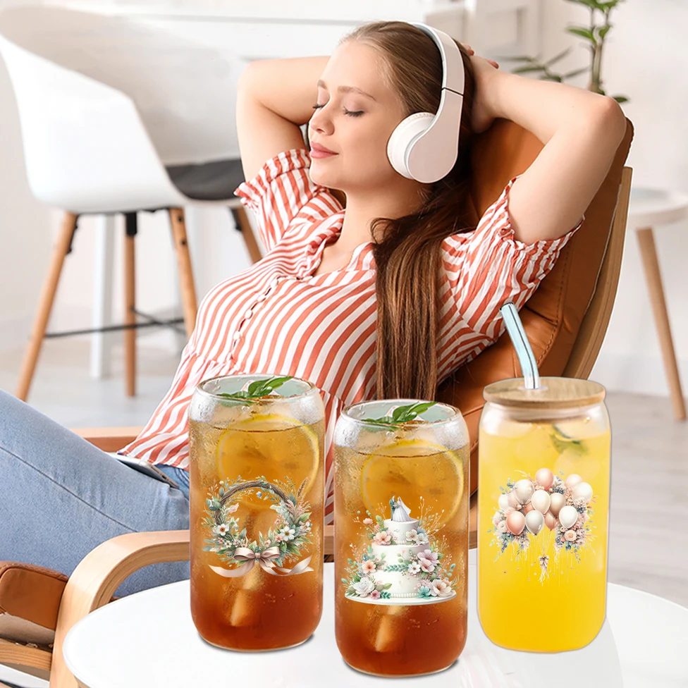 16oz 1pc Print Wedding Floral Personalized Glass Mugs with Straw Lid Set Skinny Straight Tumblers Wedding Scene Gifts for Bride
16oz 1pc Print Wedding Floral Personalized Glass Mugs with Straw Lid Set Skinny Straight Tumblers Wedding Scene Gifts for Bride
