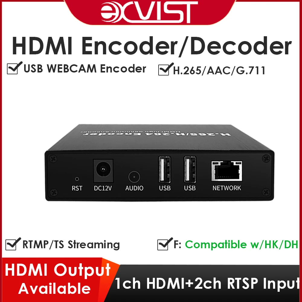 Видеокодер/декодер HDMI H.265 1080P с входом USB 2.0, 2-канальный декодирование RTSP, поддержка потоковой передачи в YouTube, Facebook, Wowza
Видеокодер/декодер HDMI H.265 1080P с входом USB 2.0, 2-канальный декодирование RTSP, поддержка потоковой передачи в YouTube, Facebook, Wowza