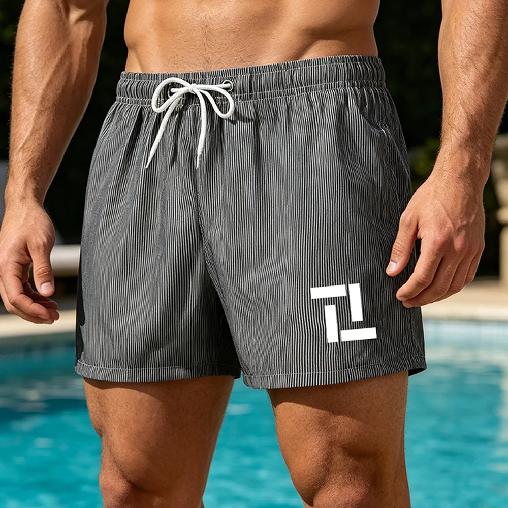 Summer Men Pinstripe Beach Shorts Geometric Block Print Adjustable Drawstring Elastic Waist Casual Swim Trunks With Side Pockets
Summer Men Pinstripe Beach Shorts Geometric Block Print Adjustable Drawstring Elastic Waist Casual Swim Trunks With Side Pockets