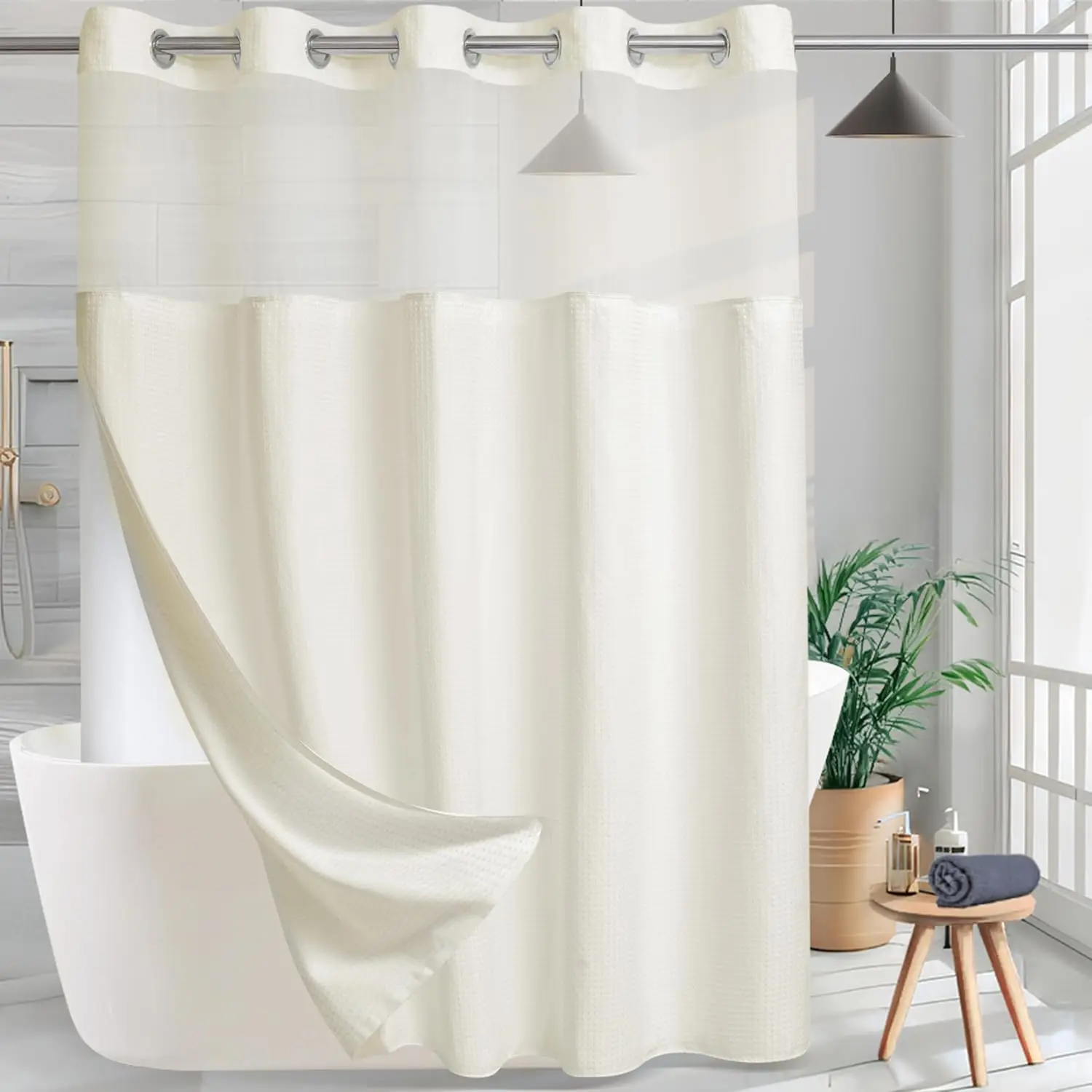 Waffle Shower Curtain Hotel Fabric Shower Curtain Machine Washable with Snap in Removable Liner for Bathroom Bathtubs Spa(Beige,
Waffle Shower Curtain Hotel Fabric Shower Curtain Machine Washable with Snap in Removable Liner for Bathroom Bathtubs Spa(Beige,