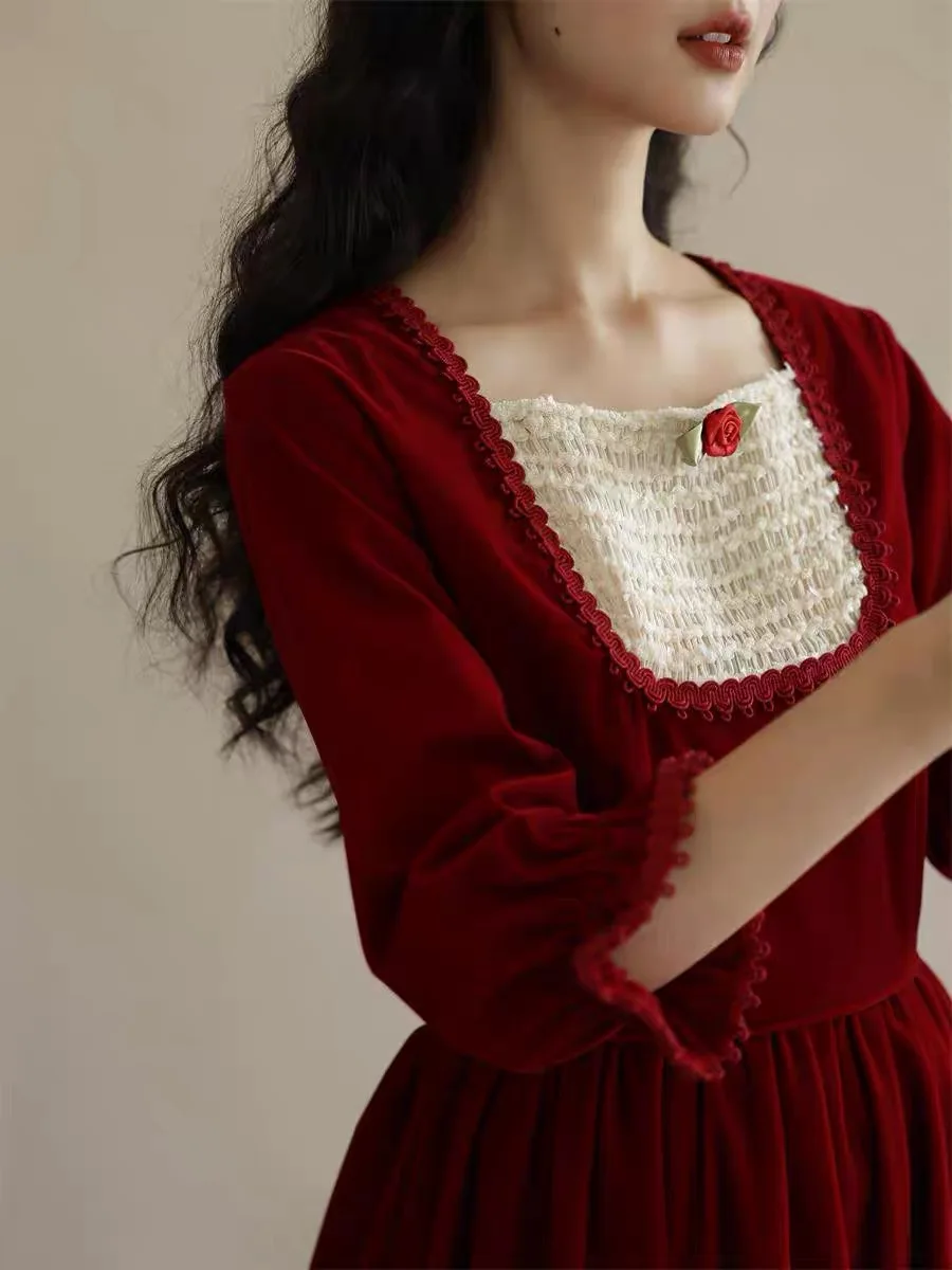 84-96cm Bust Spring Autumn Original Design Women Cute Vintage Inspired Lace Trimming Patchwork Wine Red Dresses
84-96cm Bust Spring Autumn Original Design Women Cute Vintage Inspired Lace Trimming Patchwork Wine Red Dresses
