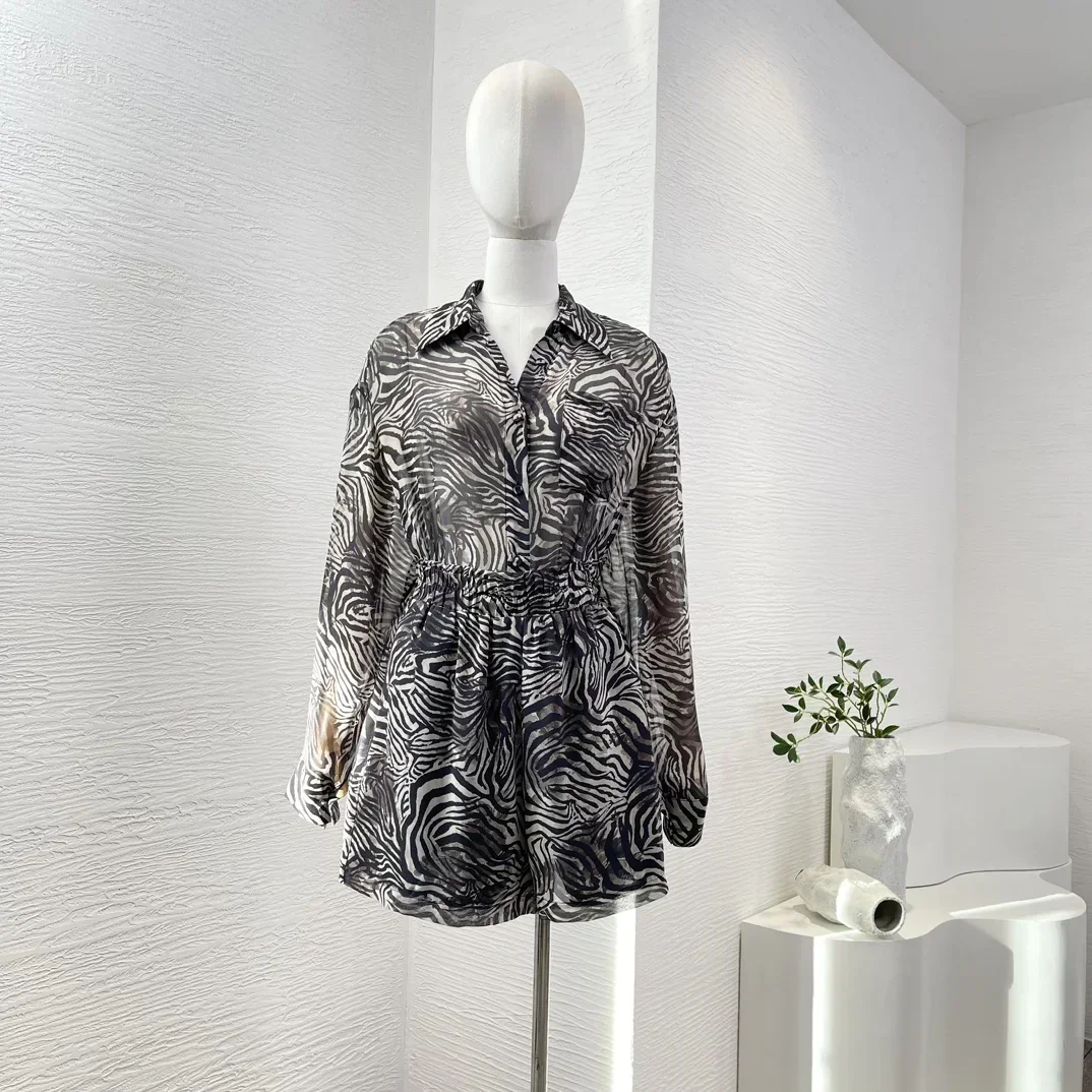 Women's Black White Zebra Leopard Print Long Sleeve Blouse Tops Shorts Set Chic Elegant Woman Summer Clothing for 2024
Women's Black White Zebra Leopard Print Long Sleeve Blouse Tops Shorts Set Chic Elegant Woman Summer Clothing for 2024
