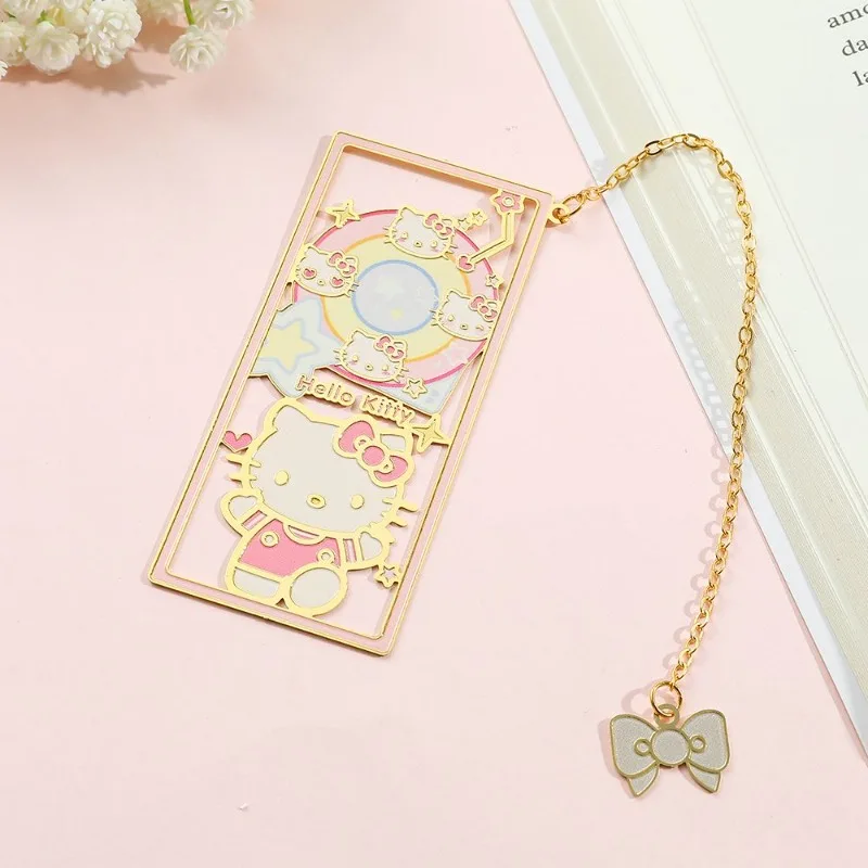 Hello Kitty Rectangular Hollow Out Metal Bookmark Bow Charm Chain Cute Cartoon Anime Page Marker Book Lovers Collection Gifts
Hello Kitty Rectangular Hollow Out Metal Bookmark Bow Charm Chain Cute Cartoon Anime Page Marker Book Lovers Collection Gifts