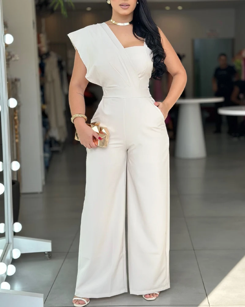 2025 Spring Cold Shoulder Sleeveless Ruched Waist Jumpsuit Casual Backless Wide Leg Romper
2025 Spring Cold Shoulder Sleeveless Ruched Waist Jumpsuit Casual Backless Wide Leg Romper
