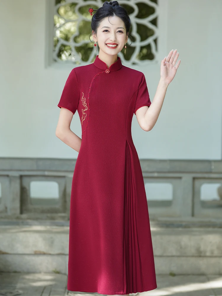 Ele Red Wine Color Midi Qipao Dr plus Size Women's Faionable New Chinese Sle Daily Wear ort Sve Floral Pattern
Ele Red Wine Color Midi Qipao Dr plus Size Women's Faionable New Chinese Sle Daily Wear ort Sve Floral Pattern