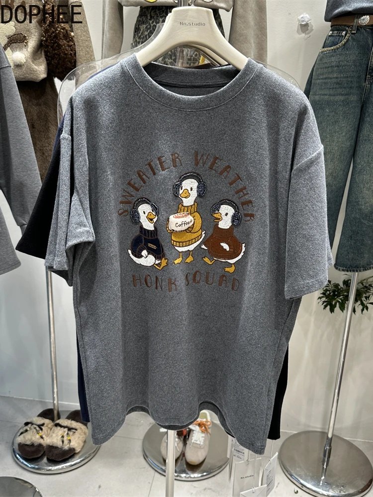 Thicken Sanding Autumn Winter Short Sleeve T-shirt Women Cartoon Embroidery Round Neck Pullover Top Mid-long Loose Cotton Tees
Thicken Sanding Autumn Winter Short Sleeve T-shirt Women Cartoon Embroidery Round Neck Pullover Top Mid-long Loose Cotton Tees