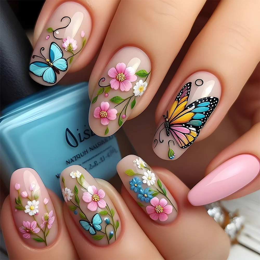 24pcs Press on Nails Summer Pastoral Flower Butterfly Full Coverage Nail Art Pieces for Women&Girl Removable Wearable Nails
24pcs Press on Nails Summer Pastoral Flower Butterfly Full Coverage Nail Art Pieces for Women&Girl Removable Wearable Nails