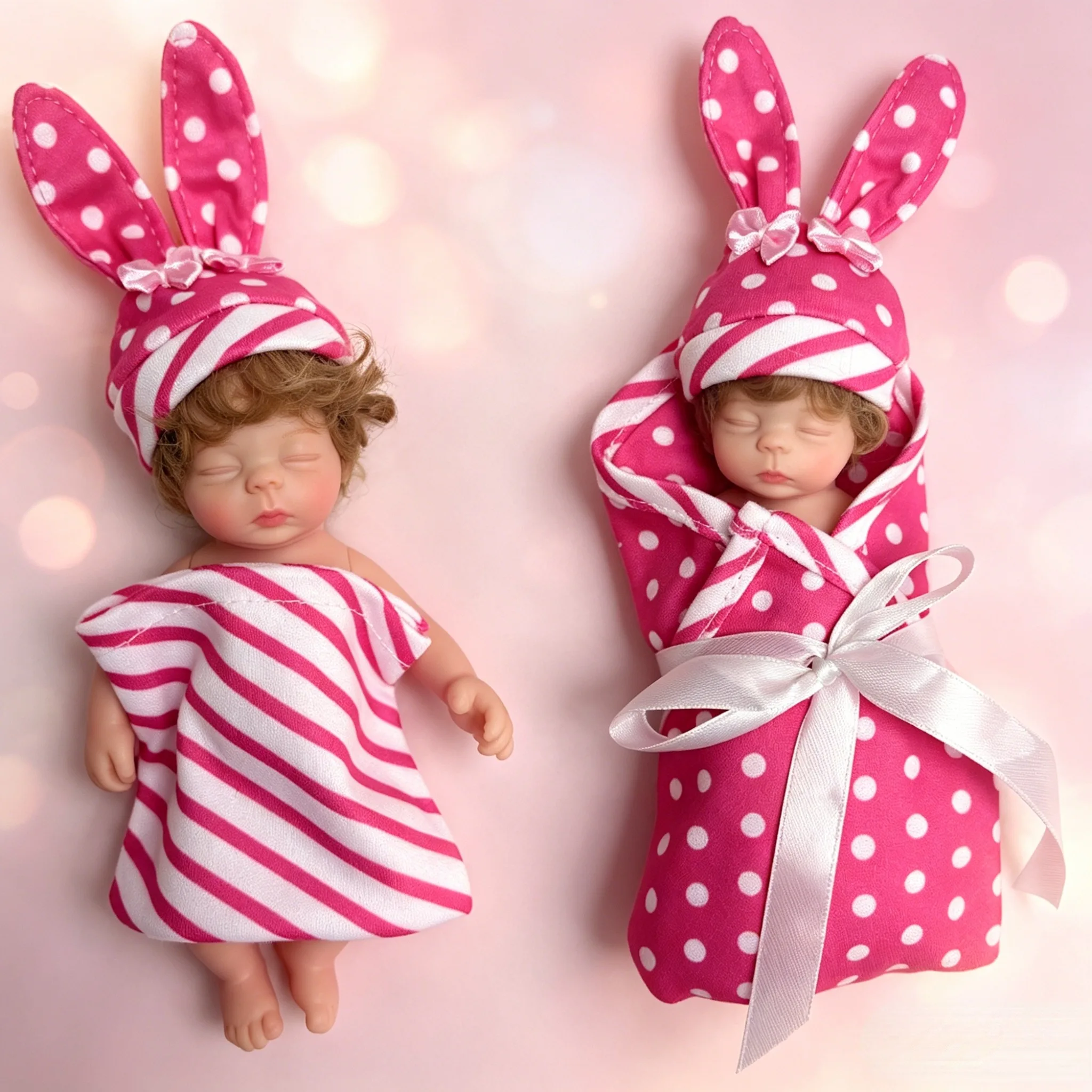 6Inch Full Silicone Sleeping Girl Reborn Doll Cute Bunny Ear Hat Wrapped Baby Doll Handmade Lifelike Mini Palm Collectible Toy
6Inch Full Silicone Sleeping Girl Reborn Doll Cute Bunny Ear Hat Wrapped Baby Doll Handmade Lifelike Mini Palm Collectible Toy