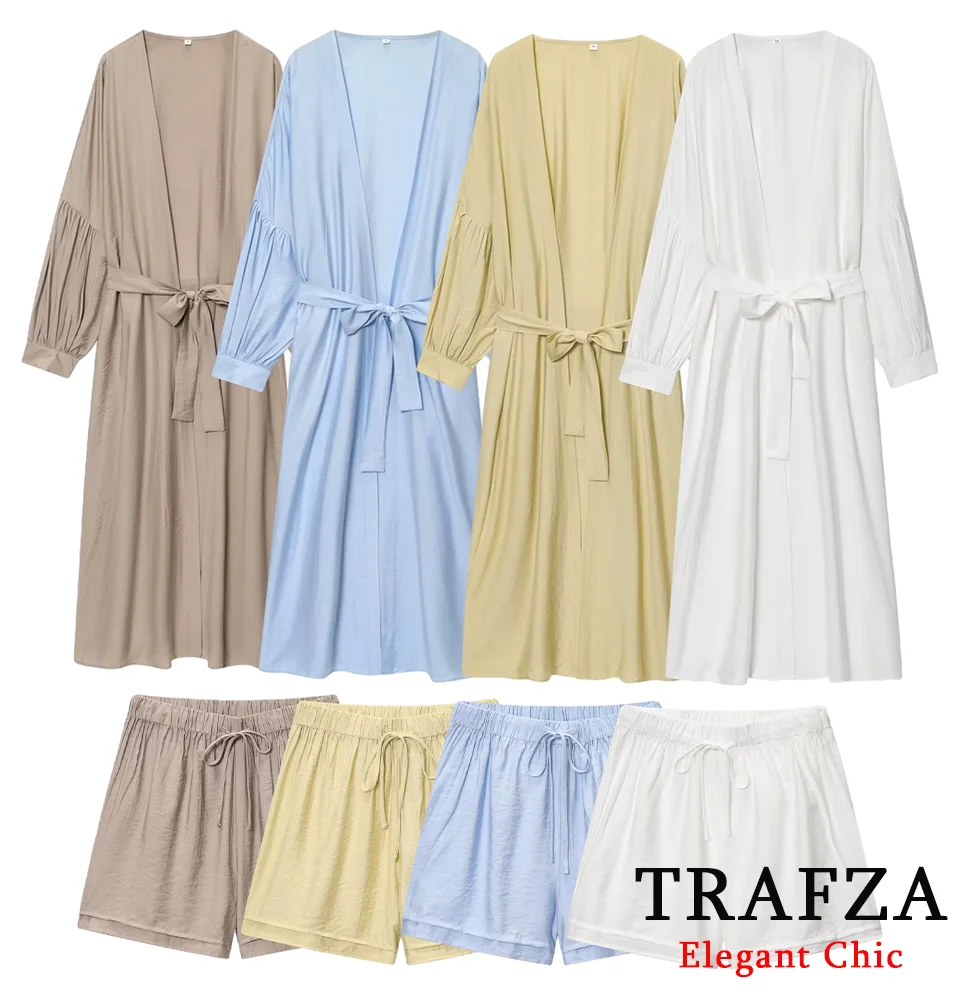 TRAFZA Women Casual Dress Set Long Sleeve Lace-up Dress Or Long Shirt with Shorts 2025 Spring Summer Simple Elegant Shorts Set
TRAFZA Women Casual Dress Set Long Sleeve Lace-up Dress Or Long Shirt with Shorts 2025 Spring Summer Simple Elegant Shorts Set