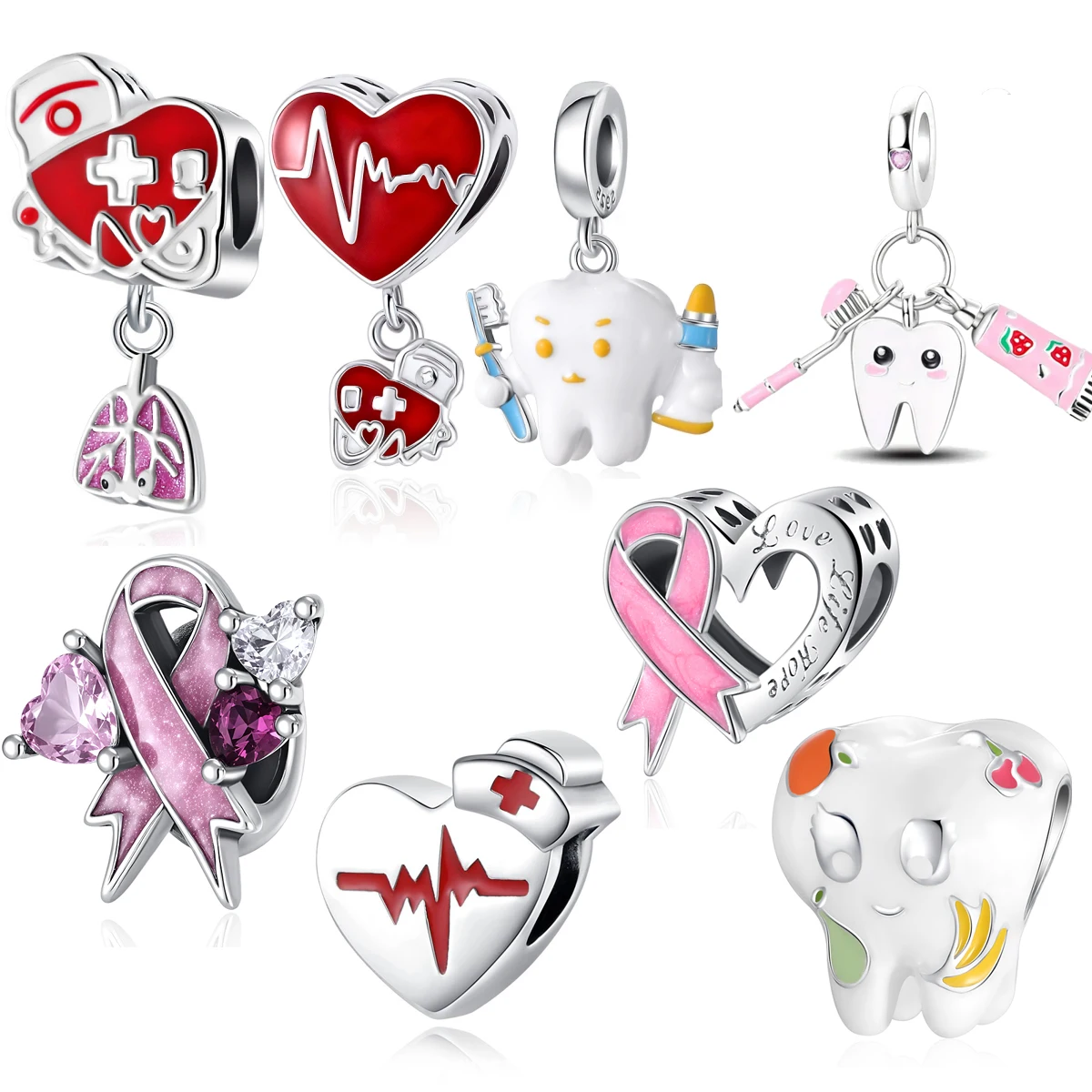 New 925 Sterling Silver Nurse Doctor Dentist Tooth Red Ribbon Pendant Charm Bead fit Original Bracelet Trinket DIY Women Jewelry
New 925 Sterling Silver Nurse Doctor Dentist Tooth Red Ribbon Pendant Charm Bead fit Original Bracelet Trinket DIY Women Jewelry