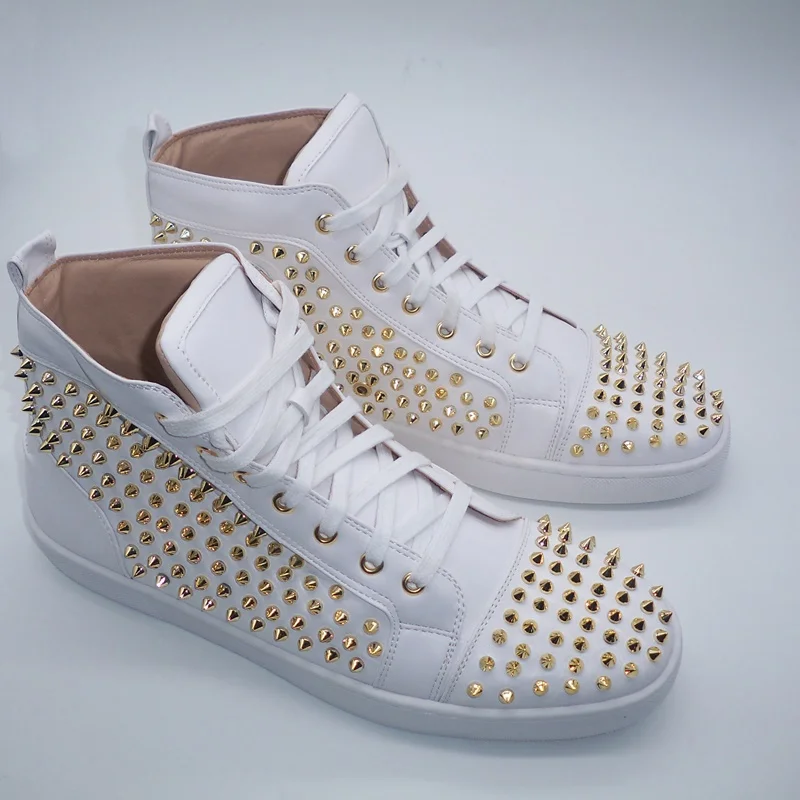 Men's White Casual Sneakers Trainers With Gold Rivets Luxury Designer Elevator Mocassin Shoes for Men
Men's White Casual Sneakers Trainers With Gold Rivets Luxury Designer Elevator Mocassin Shoes for Men