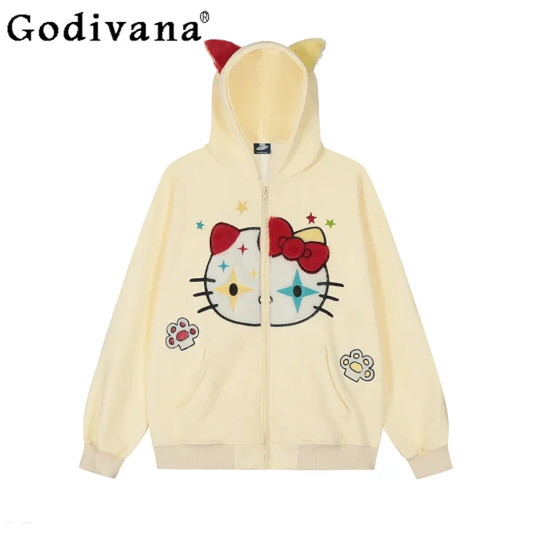 College Girl Sweet Cute Cartoon Print Cat Embroidery Hooded Hoodies Student Loose Casual Sweatshirts Women Autumn New Cardigan
College Girl Sweet Cute Cartoon Print Cat Embroidery Hooded Hoodies Student Loose Casual Sweatshirts Women Autumn New Cardigan