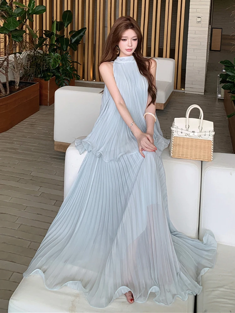 Summer Vacation Style Sexy Sleeveless Shoulder Bared Pleated Belted Chiffon Top Women's Wooden Half Skirt Set Casual Fas...
Summer Vacation Style Sexy Sleeveless Shoulder Bared Pleated Belted Chiffon Top Women's Wooden Half Skirt Set Casual Fas...