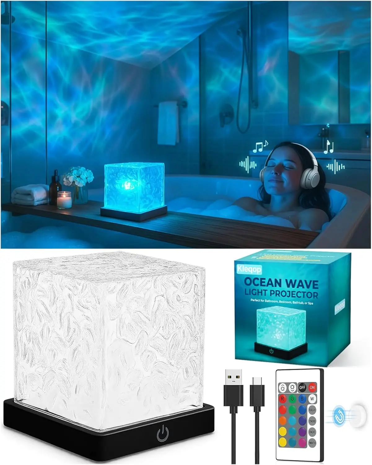 16 Color Ocean Wave Shower Light Cube, Rechargeable Waterproof Mood Lamp with Remote, Battery Operated Bath Light for Spa Relaxation
16 Color Ocean Wave Shower Light Cube, Rechargeable Waterproof Mood Lamp with Remote, Battery Operated Bath Light for Spa Relaxation