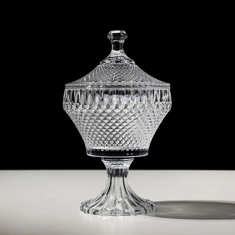 Exquisite Diamond Crystal Glass Candy Jar Transparent Large Dried Fruit Snacks Storage Tall Storage Jar Luxury Ornaments
Exquisite Diamond Crystal Glass Candy Jar Transparent Large Dried Fruit Snacks Storage Tall Storage Jar Luxury Ornaments