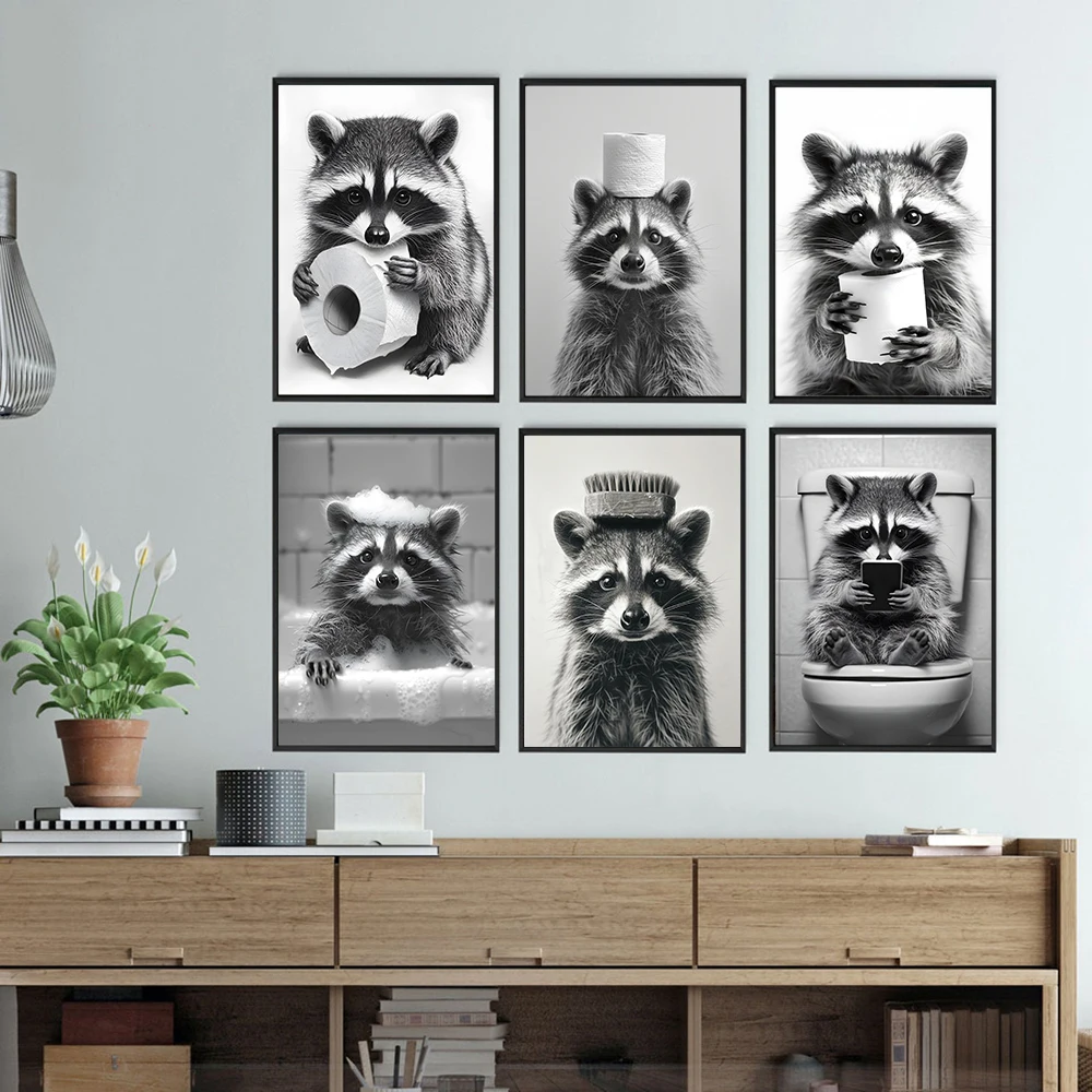 Raccoon On The Toilet Mural Wall Decoration Black and White Wall Picture Raccoon with Toilet Paper Poster For Bathroom WC Decor
Raccoon On The Toilet Mural Wall Decoration Black and White Wall Picture Raccoon with Toilet Paper Poster For Bathroom WC Decor