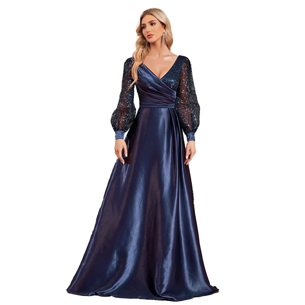 Navy V Neck Puff Long Sleeve Sequin Mesh Wrap Ruched Satin Maxi Dress High Waist Flowy A Line Wedding Guest Evening Gown
Navy V Neck Puff Long Sleeve Sequin Mesh Wrap Ruched Satin Maxi Dress High Waist Flowy A Line Wedding Guest Evening Gown