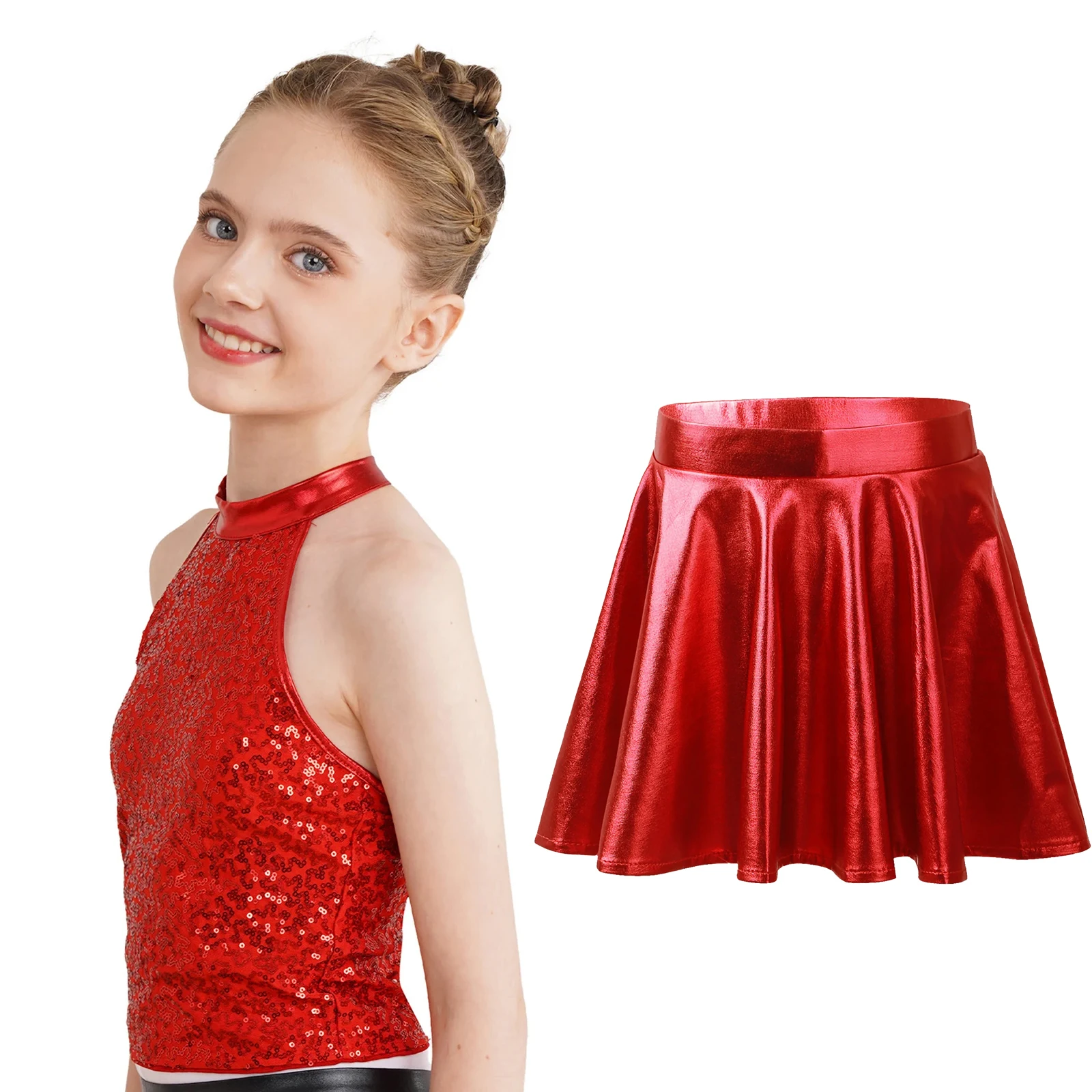 Sequin Halter Crop Top with Metallic Skirt Kids Clothes Set Outfits for Jazz Ballroom Dancing Hip Hop Cheerleading Performance
Sequin Halter Crop Top with Metallic Skirt Kids Clothes Set Outfits for Jazz Ballroom Dancing Hip Hop Cheerleading Performance