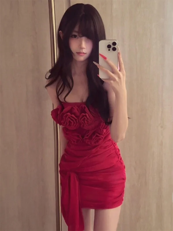 Sexy Pure Desire Strapless Dress Summer New Flounce 3D Flower Design Short Skirt High Waist Polyester Fiber Midi Dress
Sexy Pure Desire Strapless Dress Summer New Flounce 3D Flower Design Short Skirt High Waist Polyester Fiber Midi Dress