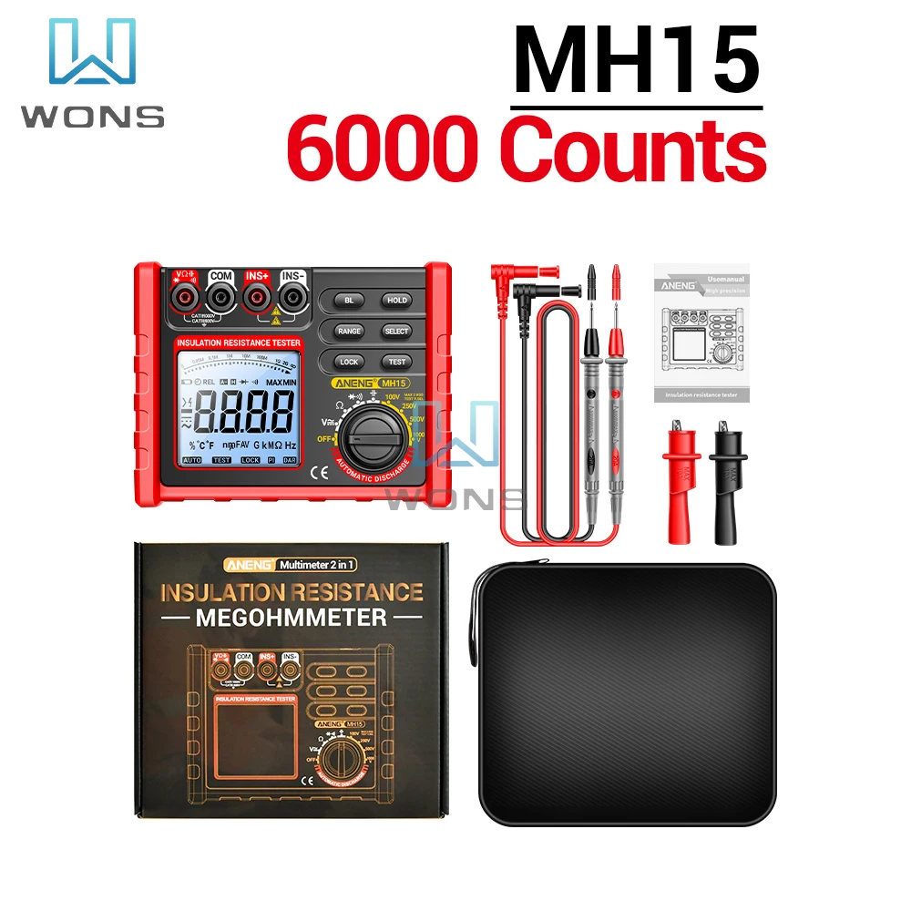 MH15 Multifunctional Digital Meter Insulation Resistance Automatic Discharge AC/DC Voltage Megohmmeter Tester Tools 6000 Counts
MH15 Multifunctional Digital Meter Insulation Resistance Automatic Discharge AC/DC Voltage Megohmmeter Tester Tools 6000 Counts