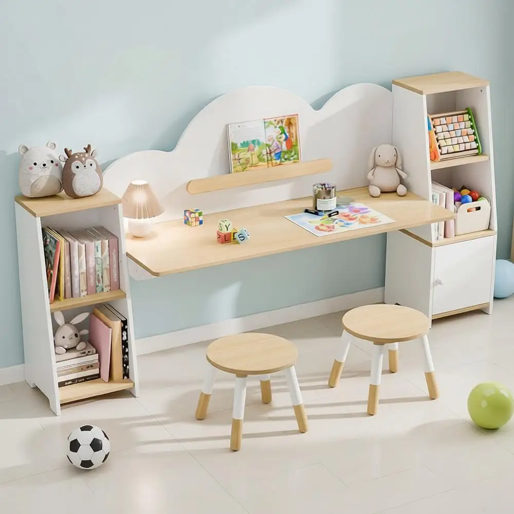 Детский письменный стол с книжными полками и 2 табуретами, набор для учебы с местом для хранения, деревянный стол для детей 3-8 лет, ученический стол
Детский письменный стол с книжными полками и 2 табуретами, набор для учебы с местом для хранения, деревянный стол для детей 3-8 лет, ученический стол
