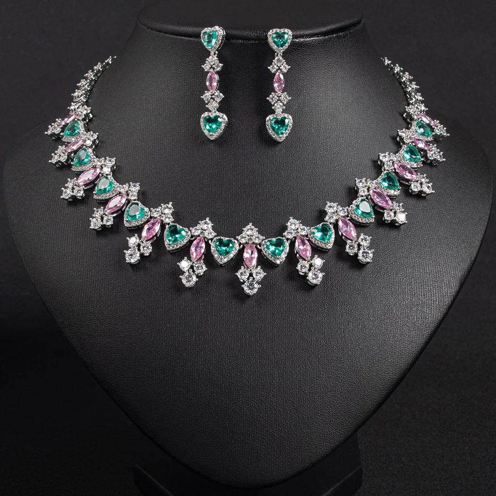 2pcs Luxury Bridal Wedding Necklace Earrings Pink Heart Zircon Jewelry Set for Women Silver Color Bride Party Prom Accessories
2pcs Luxury Bridal Wedding Necklace Earrings Pink Heart Zircon Jewelry Set for Women Silver Color Bride Party Prom Accessories