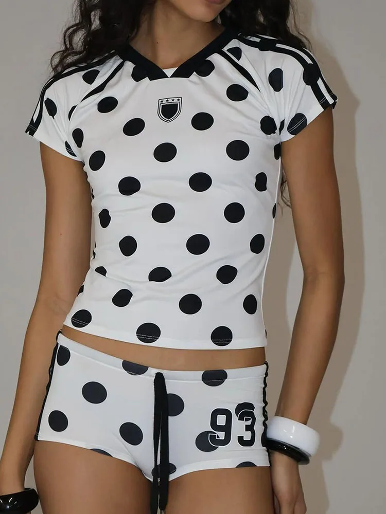 Macheda Number Dots Print Tracksuits 2 Piece Set Women Casual Simple V-Neck Crop Tops+Skinny Shorts Matching Sporty Streetwear
Macheda Number Dots Print Tracksuits 2 Piece Set Women Casual Simple V-Neck Crop Tops+Skinny Shorts Matching Sporty Streetwear