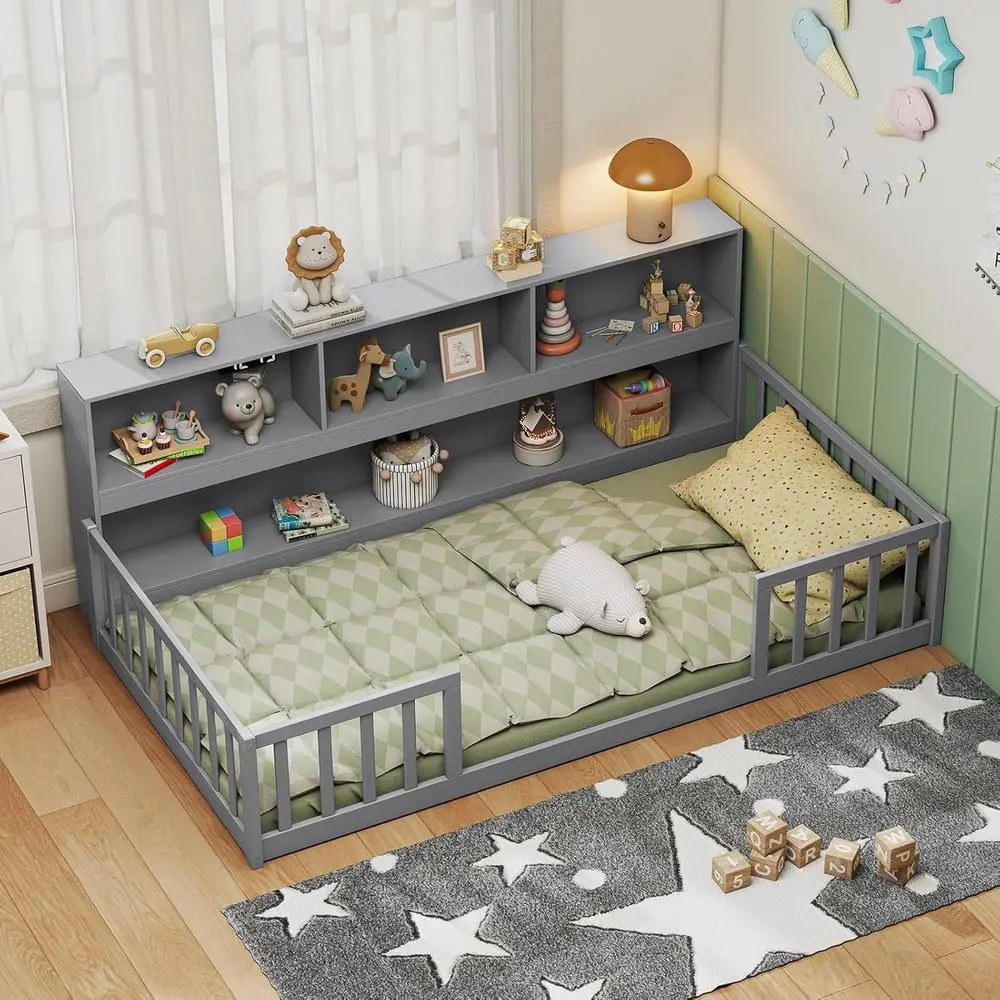 Wooden Twin Bunk Bed with Bookcase, Storage Shelves & Safety Rails, Suitable for Girls or Boys, Grey, No Box Spring or Slats Nee
Wooden Twin Bunk Bed with Bookcase, Storage Shelves & Safety Rails, Suitable for Girls or Boys, Grey, No Box Spring or Slats Nee